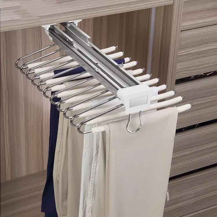 Metal wardrobe Clothes pants hangers and racks hanging Pull out sliding basket Trousers Closet Organizer