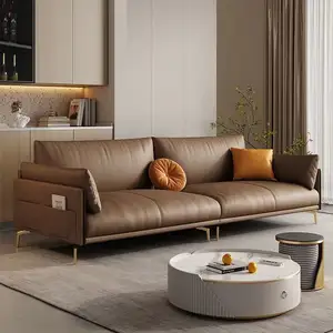 Maxky-sofá Simple y moderno de primera capa de cuero de vaca, sala de estar, pequeño apartamento italiano, ligero, de lujo, de Arte de cuero