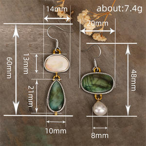 Pendientes de Oro Blanco E4967 con Forma de Gota de Agua, Engaste de Bisel, Piedra Natural, Imitación de Perla, Joyería Bohemia para Mujer - Product Image 6