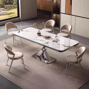 Table à manger italienne en marbre moderne simple villa haut de gamme maison rectangulaire dalle de roche table à manger en marbre de luxe - Product Image 3