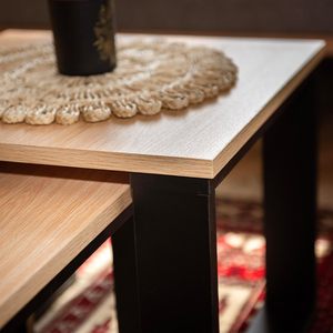 Kirkasa Hiện Đại Đồ nội thất nhà thiết lập 2 Bàn cà phê với dễ dàng gắn kết cấu trúc màu đen và bảng điều khiển bằng gỗ hàng đầu - Product Image 6