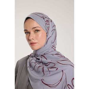 Pure Tone Shawl - Leaf Pattern - <b>Silver</b> - Burgundy - Leaf Pattern - <b>Silver</b> - Burgundy - Product Image 4