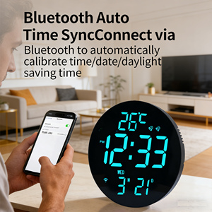 Horloge murale numérique LED intelligente Bluetooth 10 pouces avec affichage de la date, du jour, de la température et de la luminosité, décoration pour la maison et la chambre - Product Image 2