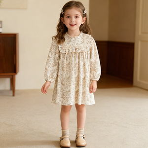 Vestito Vintage per Bambine 2-7 Anni, Nuovo Abito Floreale in Cotone a Maniche Lunghe, <span class=keywords><strong>Elegante</strong></span> Vestito Floreale per Bambine, <span class=keywords><strong>Abbigliamento</strong></span> per Neonata - Product Image 1