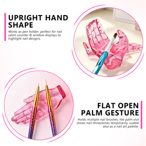 Support de rangement pour pinceaux à ongles en acrylique rose en forme de main, double position, pour fournitures d'art ongulaire - Product Image 5
