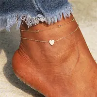 Coração tornozeleira do pé descalço, joia feminina de pé descalço e tornozeleira de praia, bracelete para mulheres