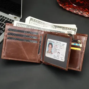 ขายส่ง8064ยอมรับโลโก้ที่กำหนดเองผู้ถือบัตรผู้ชายกระเป๋าสตางค์บุรุษ RFID หนังแท้กระเป๋าสตางค์สองพับสำหรับผู้ชาย