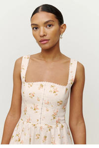 Robe d'été en lin à imprimé floral avec doublure en coton, col <span class=keywords><strong>carré</strong></span> et bretelles, robe <span class=keywords><strong>mi</strong></span>-longue pour femmes - Product Image 3