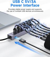 Hub USB-C 7 ports FORIDA avec port d'alimentation en alliage d'aluminium 5V/3A pour MacBook/iPad/Surface Pro/XPS Ordinateurs portables PC (Gris 9,8 pouces) En stock