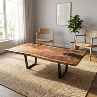 Prix réduit Plateau de table en bois massif rustique à bords naturels pour salon, hôtel, bureau, comptoir