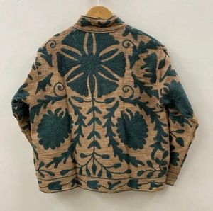 Hand Embroidered Cotton <b>Quilted</b> Women's Mandarin Collar Full Sleeve Floral <b>Pattern</b> Short <b>Jacket</b> Winter Autumn Wear - Product Image 3