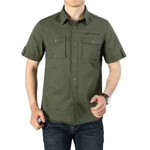 Wholesale Custom 100% Cotton Men Shirts Summer Casual Short Sleeve Tactical Cargo Men's Shirts