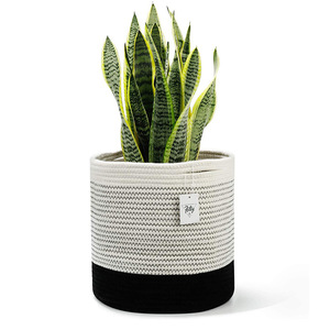 Cotton Rope Woven Storage Basket With Black Base For Plants And Home Organization - Product Image 1