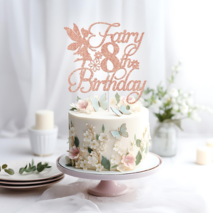 Fairy 8th Birthday Cake Topper Girls Octavo cumpleaños Fiesta Decoraciones Floral Fairy Rose Gold Glitter Birthday Cake Decor - Product Image 4