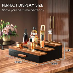 Caja de almacenamiento de cosméticos de madera, estante de exhibición de <span class=keywords><strong>Perfume</strong></span> con cajón, capa oculta, lápiz labial para el hogar/centro comercial, caja de almacenamiento de escalera de sombra de ojos - Product Image 6