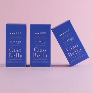 Vente en gros de carton bleu imprimé de luxe personnalisé pas cher boîte cosmétique en papier pour parfum avec feuille d'or artisanale