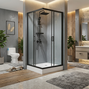 <span class=keywords><strong>Cabine</strong></span> <span class=keywords><strong>de</strong></span> <span class=keywords><strong>douche</strong></span> coulissante d'angle carrée étanche avec receveur en verre trempé pour projets hôteliers - Product Image 1
