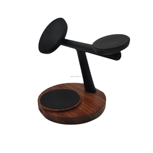 JEDI Venta al por mayor 2025 Diseño único 3 en 1 Base redonda de madera de naturaleza real Soporte de carga <span class=keywords><strong>Cargador</strong></span> inalámbrico de madera magnética con OEM - Product Image 3