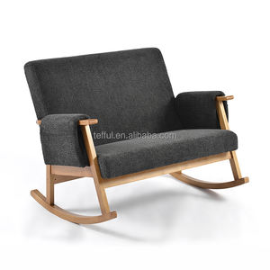 Fauteuil à bascule en bois à deux places en tissu bouclé, confortable et relaxant - Product Image 1