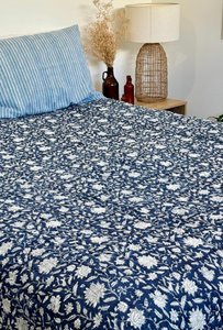 Indigo Blue Cotton Kantha <b>Quilt</b> Twin Size 60x90 Inch Handmade <b>Bedspread</b>, Traditional Indian Patchwork Bedsheet - Product Image 5