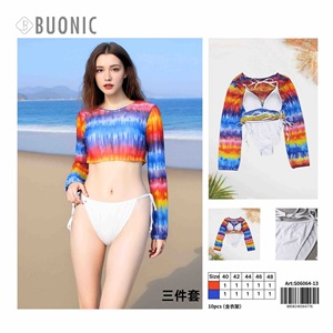 Buonic Set Bikini da Donna Tie-Dye con Copricostume a Maniche Lunghe, 3 Pezzi, Costume da Bagno Estivo 40 42 44 46 48 - Product Image 1