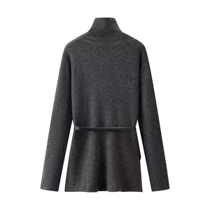 Bộ đồ nữ ZATRHMBM thời trang mới 2025, áo len dệt kim phối dây lưng trang trí, kiểu cổ lọ retro + chân váy, bộ hai mảnh - Product Image 3