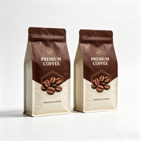 Sac à café personnalisé avec soufflet latéral, fond plat, fermeture éclair et valve de dégazage pour grains de café et café moulu