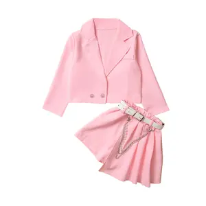 Kinder bekleidung Mädchen Herbst Neuer Anzug 2-teiliger Western Style Bright Color Coat 2-teiliger Hakama Pearl Anhänger