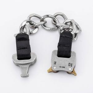 316L Stainless Steel Link <b>Bracelet</b> with <b>Leather</b> Accents Functional Street Style Unisex for Daily Wear and Hip Hop Outfits - Product Image 2