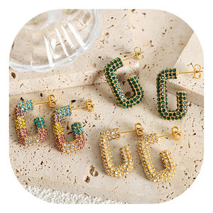 Pendientes de Aro de Acero Inoxidable Chapados en Oro de 18k, Impermeables, con Circonita Cúbica de Colores Navideños, para Mujer - Product Image 1