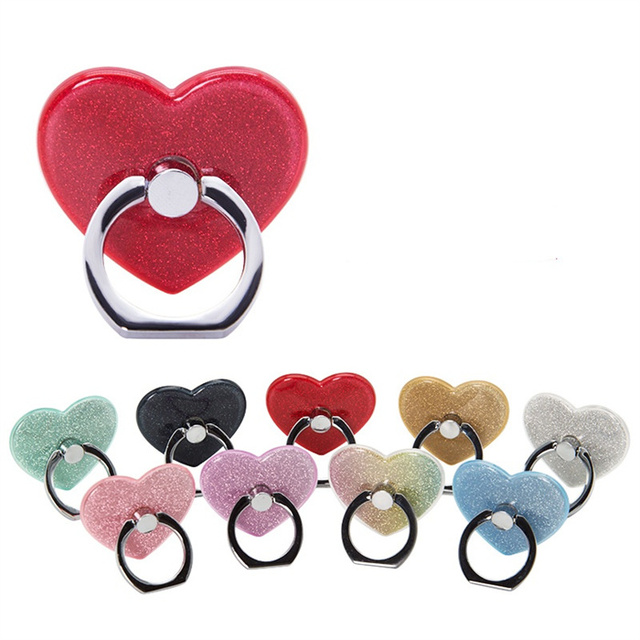 Glitter Phone Grip Heart Shape Ring Holder Shiny Kickstand for Smartphone Tablets Repositionable