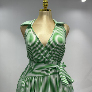 Robe d'été rayée à col en V pour <span class=keywords><strong>femme</strong></span>, robe deux pièces sexy sans manches taille haute pour <span class=keywords><strong>femme</strong></span>, tissu respirant - Product Image 3