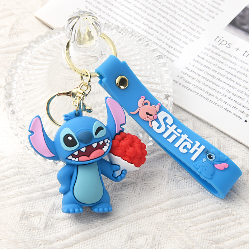 Llavero de flores Stilly: azul con flores rojas