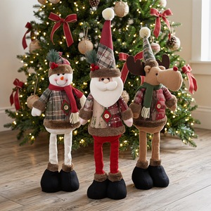 Décorations de Noël Vintage : Figurines Extensibles en Tissu Plaid Flocon de Neige Cousues Main (31cm-50cm) - Père Noël, Bonhomme de Neige, Cerf - Product Image 1