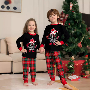 Christmas Hat Letter Printed Round Neck Long Sleeved Top and Checkered Pants Two-piece <strong>Home</strong> <strong>Outfit</strong> for Family and Children - Product Image 2