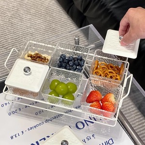 Plateau à fruits avec couvercle et poignée, sections rectangulaires divisées pour les collations, les fruits secs, les bonbons, pour la maison, le salon, la table basse - Product Image 4