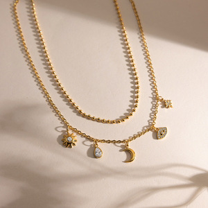 Collier multicouche en zircon œil de lune doré pour femme, design géométrique, serti clos, idéal pour le quotidien, cadeau - Product Image 4