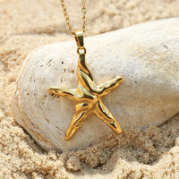 Collares con Colgante de Estrella de Mar, Serie Océano, Resistentes al Agua, Estilo Vintage, Acero Inoxidable, Chapado en Oro, Novedad de Verano