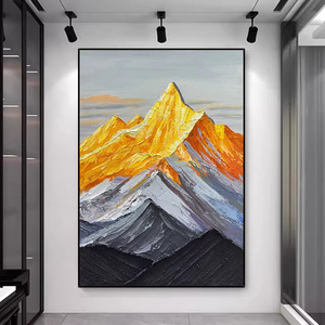 Hand Painted Oil Painting Golden Mountain Abstract Art Metal <b>Frame</b> Wall Decor For Living Room Entryway Bathroom - Product Image 2
