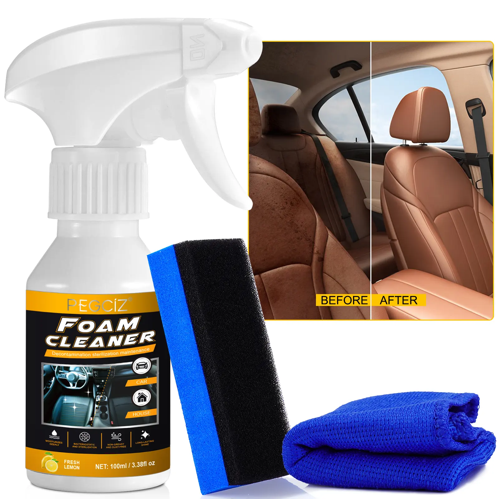 Özel etiket 100ml araba iç deri koltuk derin temizlik köpük çok amaçlı köpük temizleyici sprey araba ve ev için