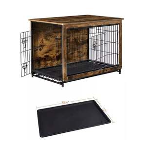 דלתות כפול חיות מחמד מקורה ריהוט עם מגש נשלף עץ כלב בית כלב כלוב כלוב - Product Image 2