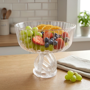 Tazón de Vidrio Transparente Acanalado, Ecológico, No Tóxico, Hecho a Mano y Personalizado, Moderno, para Servir Postres y Frutas, Ideal para Fiestas en Casa - Product Image 3