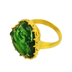 Anillo de Piedra Natural de Nuevo Diseño, Anillo de Acero Inoxidable con Buda de Jade, Anillos Chapados en Oro de 18K - Product Image 5