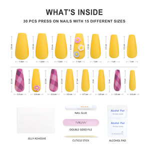 <span class=keywords><strong>Uñas</strong></span> Postizas Reutilizables, 30 Piezas, 15 Tamaños, <span class=keywords><strong>Color</strong></span> <span class=keywords><strong>Amarillo</strong></span> Mate <span class=keywords><strong>y</strong></span> Diseño a Cuadros <span class=keywords><strong>Rosa</strong></span>, <span class=keywords><strong>Uñas</strong></span> Postizas <span class=keywords><strong>de</strong></span> Ataúd Largas al por Mayor - Product Image 4
