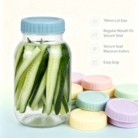 Couvercles colorés pour bocaux Mason de 70 mm, en plastique de qualité alimentaire, hermétiques, avec joint en silicone