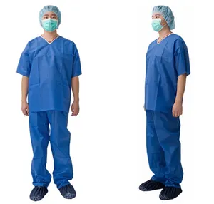 MOQ-1set使い捨てスクラブスーツ病院不織布医療スクラブスーツセットパンツ付き半袖