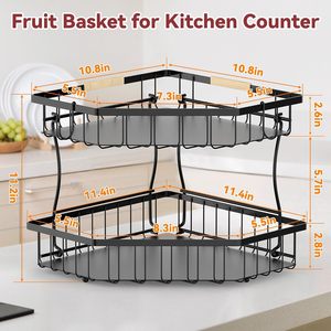 Étagère d'angle triangulaire à 2 niveaux, panier à fruits et légumes en acier détachable, organisateur de comptoir de cuisine avec drainage - Product Image 2