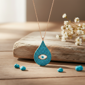 Ojo pera diseño turquesa circón piedra encanto colgante turco hecho a mano venta al por mayor 925 joyería de plata esterlina - Product Image 2