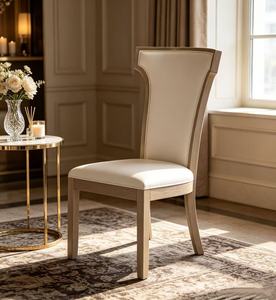 Modern White Leather Dining Chair, High-Back Upholstered Side Chair with Light Oak Wood <b>Frame</b> - Product Image 4