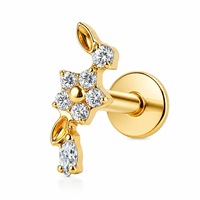 Anting-anting tusuk titanium ASTM F136 berlapis emas 18K dengan ulir dalam, model bunga, cincin tulang rawan, zircon setting cakar, untuk anak-anak, pernikahan